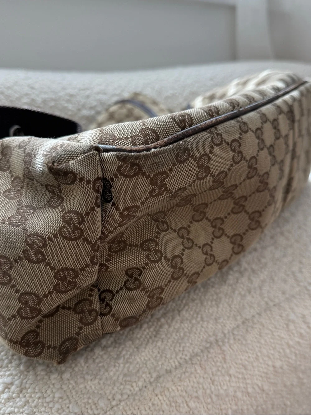 Gucci Diaper Bag Beige/Brown Monogram Messenger Bag with Adjustable Strap